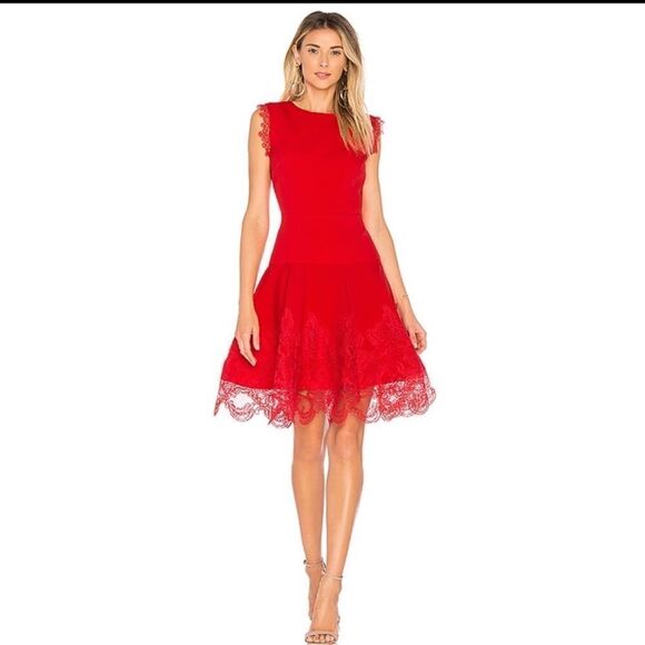 Bronx and Banco Antonia Red Sleeveless Lace Trim Mini Flared Dress Size US 6 - Picture 1 of 12
